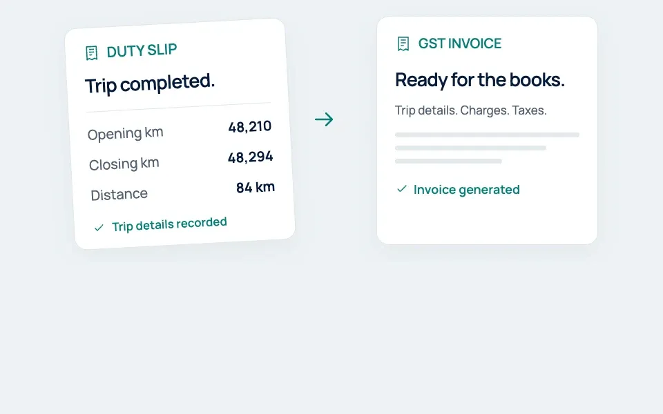 Illustrative CabNexus workflow connecting a completed duty slip to an invoice.